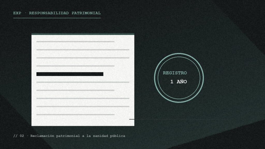 Escrito de reclamación patrimonial con sello de registro y el plazo de un año